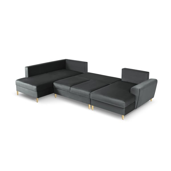 Tumši pelēks samta salokāms stūra dīvāns ar uzglabāšanas vietu (ar kreiso stūri/U veida) Kyoto – Cosmopolitan Design-image-2