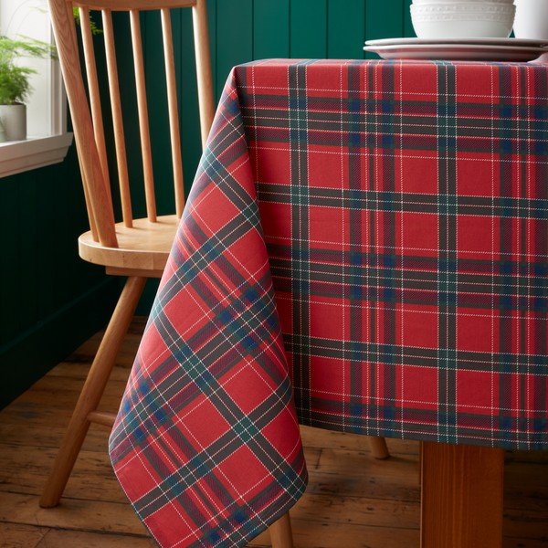 Kokvilnas galdauts ar Ziemassvētku motīvu 178x137 cm Christmas Tartan Check – Catherine Lansfield-image-1