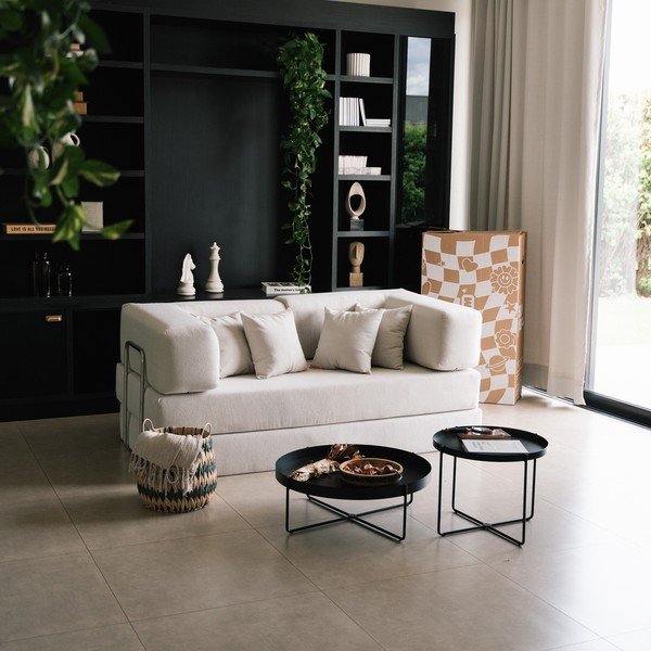 Bēšs salokāms dīvāns no buklē auduma 180 cm Bloom – TemaHome-image-3