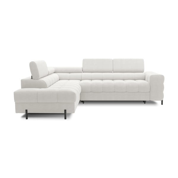 Krēmkrāsas salokāms/ar uzglabāšanas vietu stūra dīvāns no buklē auduma (ar kreiso stūri/L veida) Ferucce – ELTAP