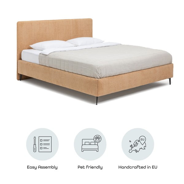 Sinepju dzeltena polsterēta divvietīga gulta ar redelēm 160x200 cm Noira Slim – Bonami Selection-image-4