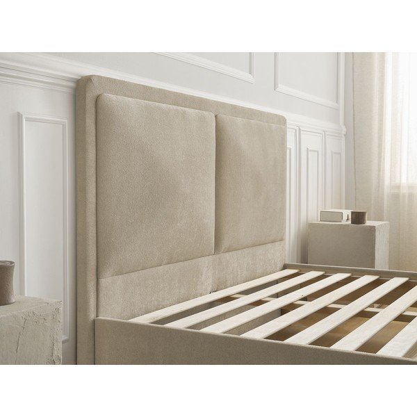 Bēša polsterēta polsterēta divvietīga gulta ar redelēm 140x190 cm Mara – Bobochic Paris-image-3