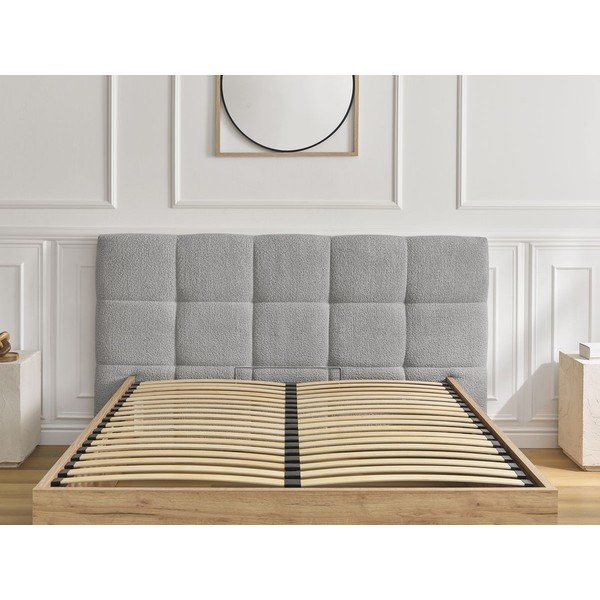 Pelēka polsterēta polsterēta/no skaidu plāksnēm divvietīga gulta ar veļas kasti ar redelēm 160x200 cm Kumo – Bobochic Paris-image-3