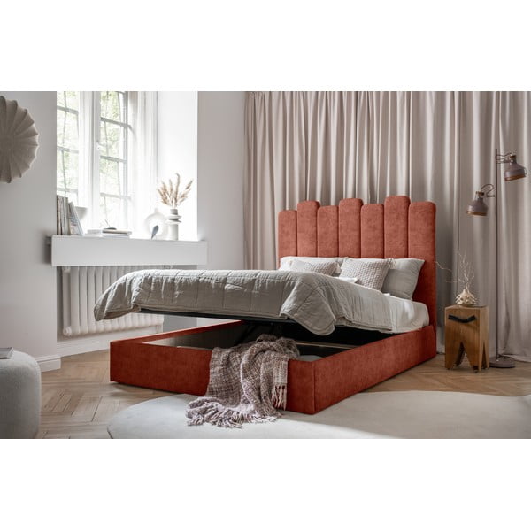 Ķieģeļu sarkana mīkstā divvietīga gulta ar krātuvi un režģi 160x200 cm Dreamy Aurora – Miuform-image-4