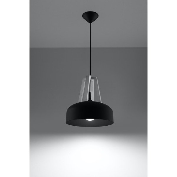 Melna piekaramā lampa ar koka/metāla abažūru ø 30 cm Olla – Sollux-image-2