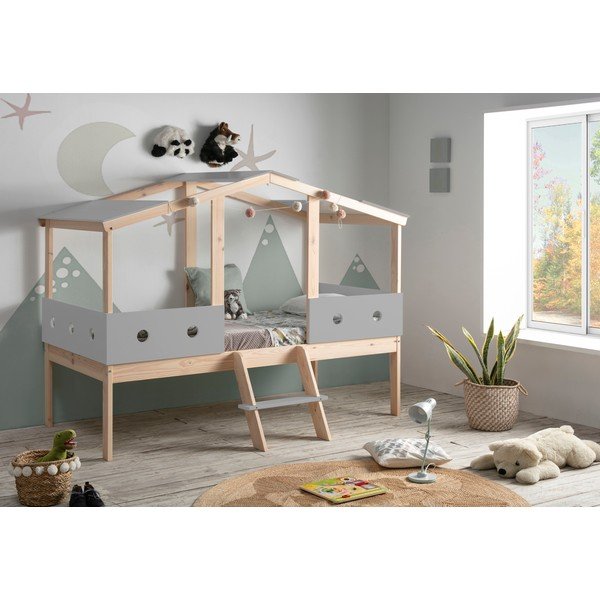 Pelēka paaugstināta bērnu gulta 90 x 190 cm Compte – Marckeric-image-1