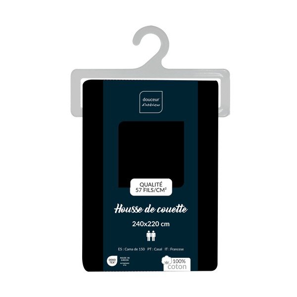 Melns divguļamais/īpaši garš kokvilnas segas pārvalks 240x220 cm Lina – douceur d'intérieur-image-2