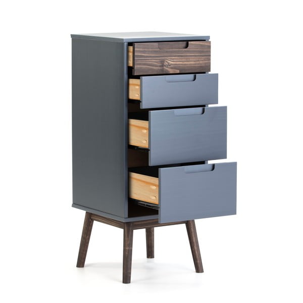 Antracīta pelēka/tumši brūna priedes masīvkoka augsta kumode 40x94 cm Nussa – Marckeric-image-2