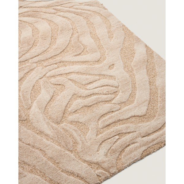 Bēšs ar rokām darināts paklājs no vilnas maisījuma 200x300 cm Tribet – Kave Home-image-4