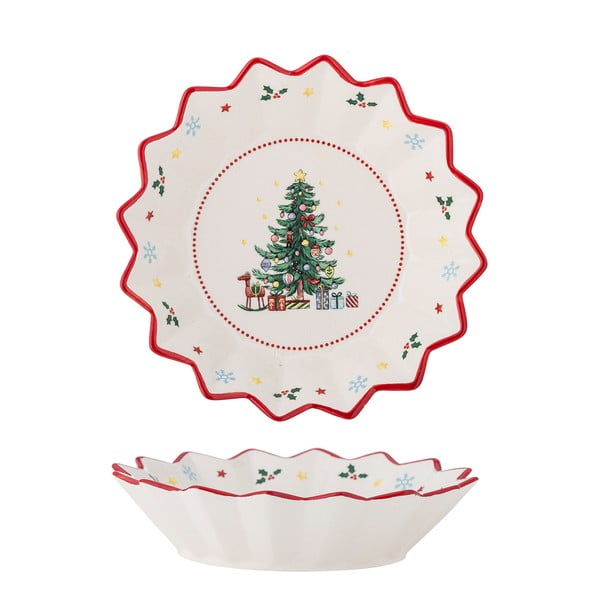 Sarkans/krēmkrāsas servēšanas keramikas šķīvis ar Ziemassvētku motīvu ø 20 cm Naive – Bloomingville-image-3