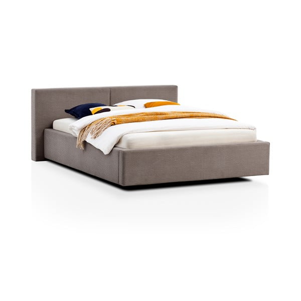 Gaiši brūna polsterēta divvietīga gulta ar veļas kasti ar redelēm 140x200 cm Cube – Meise Möbel-image-4