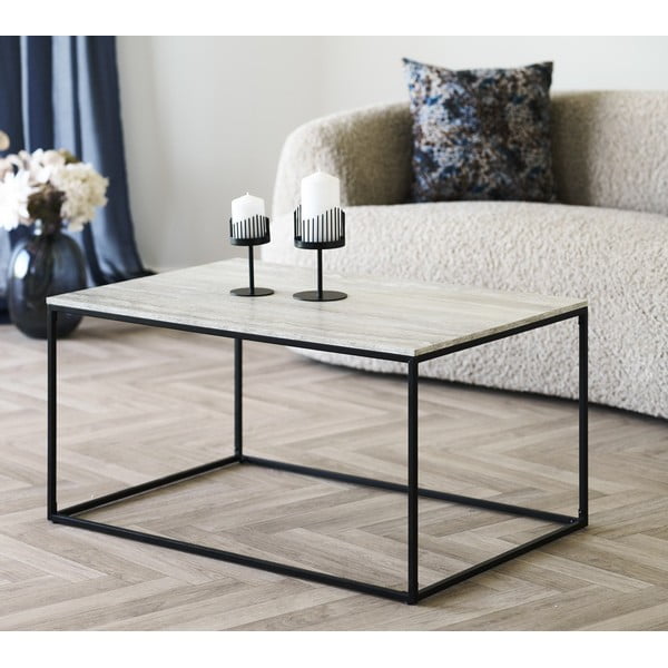 Melns/bēšs žurnālgaldiņš ar akmens imitāciju 60x90 cm Vita – House Nordic-image-1