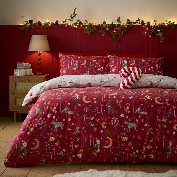 Sarkana divguļamā gultas veļa 200x200 cm Christmas Enchanted Twilight – Catherine Lansfield-image-3