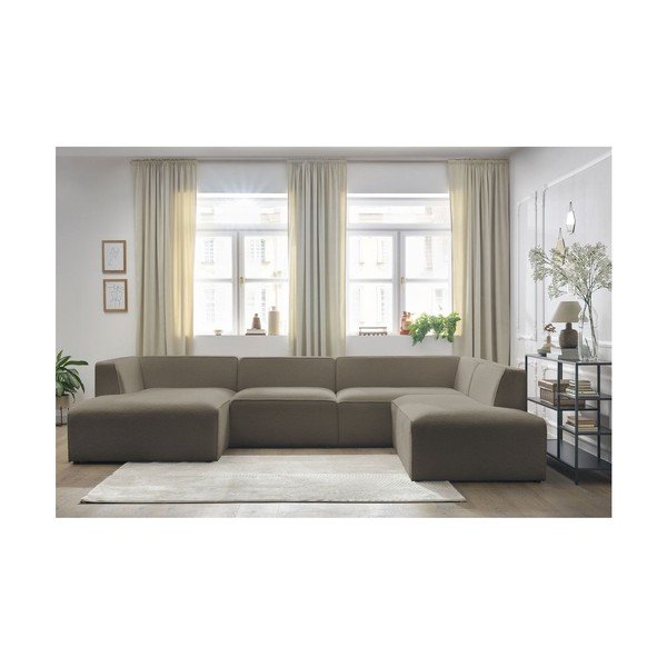 Brūns modulārais stūra dīvāns no buklē auduma (ar labo stūri/U veida) Megeve – Bobochic Paris-image-1