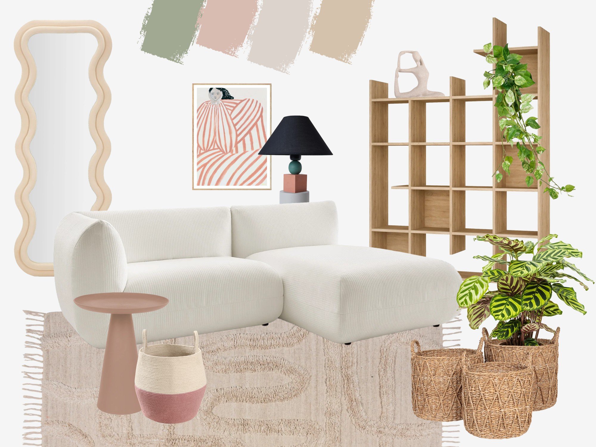 Izvēlieties metālu, stiklu vai rotangpalmu. Aksesuāri padara telpu mājīgāku, bet tiem jābūt gaišās krāsās un ar vienkāršākiem rakstiem.