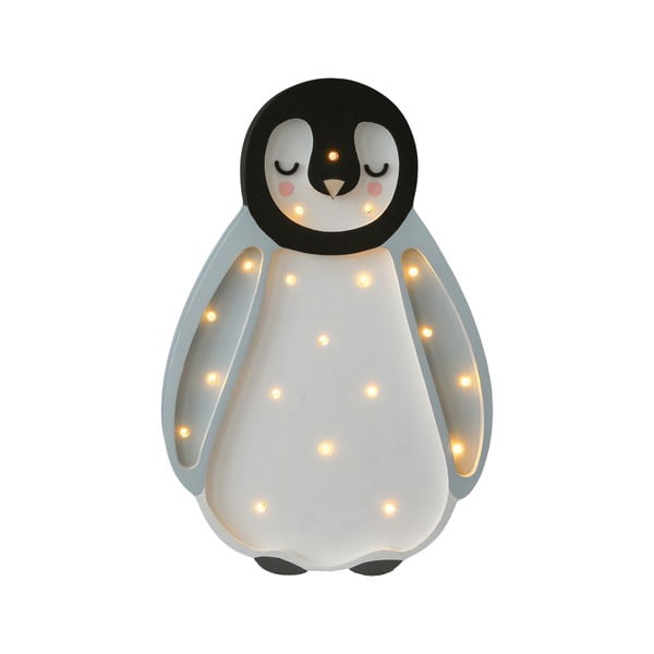 Pelēka galda lampa no priedes koka Little Lights Baby Penguin, augstums 26,5 cm