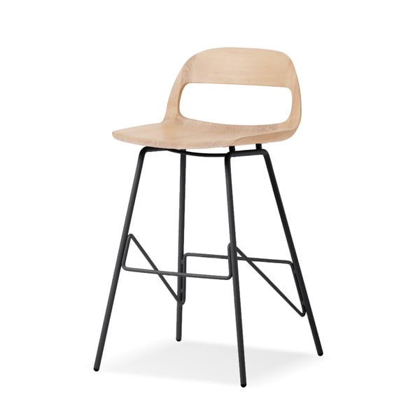 Bāra krēsls ar ozola masīvkoka sēdekli un melnām kājām Gazzda Leina, augstums 84 cm