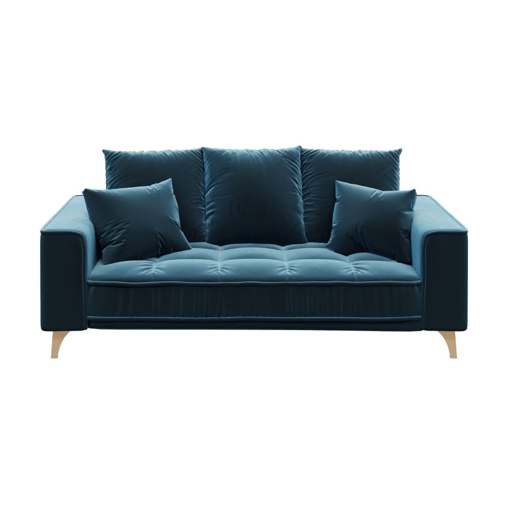 Tumši zils samta dīvāns Devichy Chloe, 204 cm