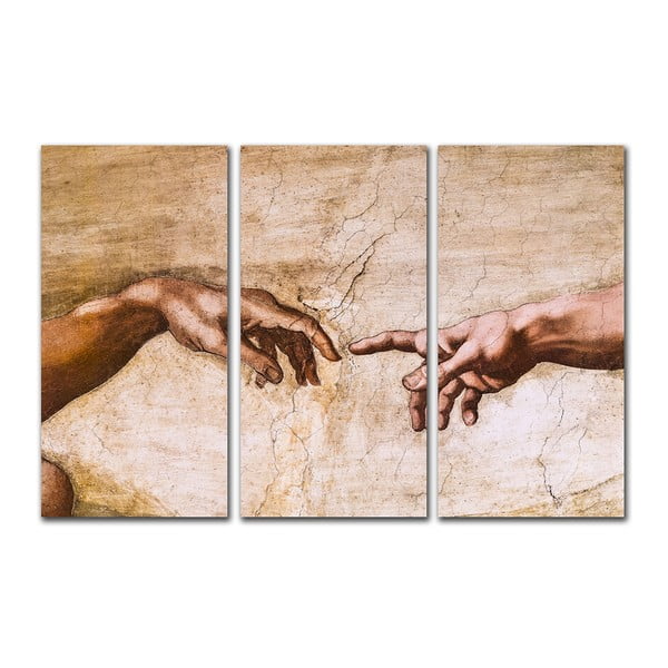 Trīs daļīga gleznas reprodukcija Michelangelo Buonarroti - Creation of Adam