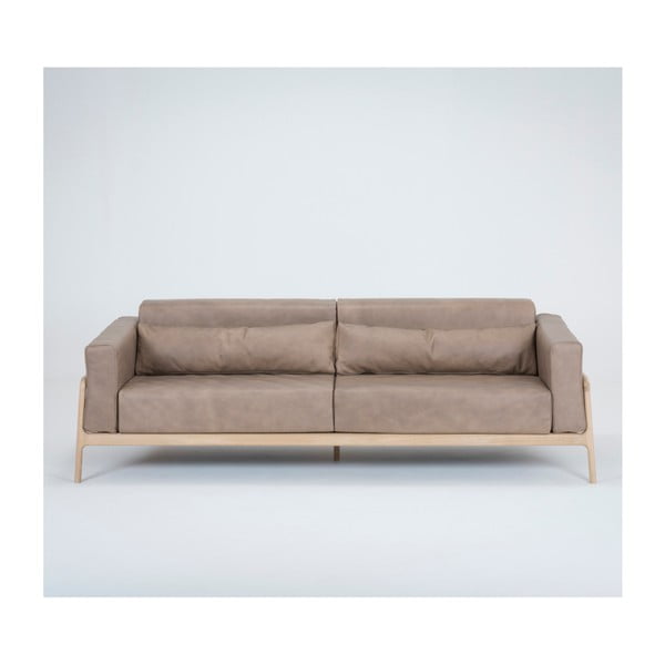 Gaiši brūns bifeļu ādas dīvāns ar masīvu ozolkoka konstrukciju Gazzda Fawn, 240 cm