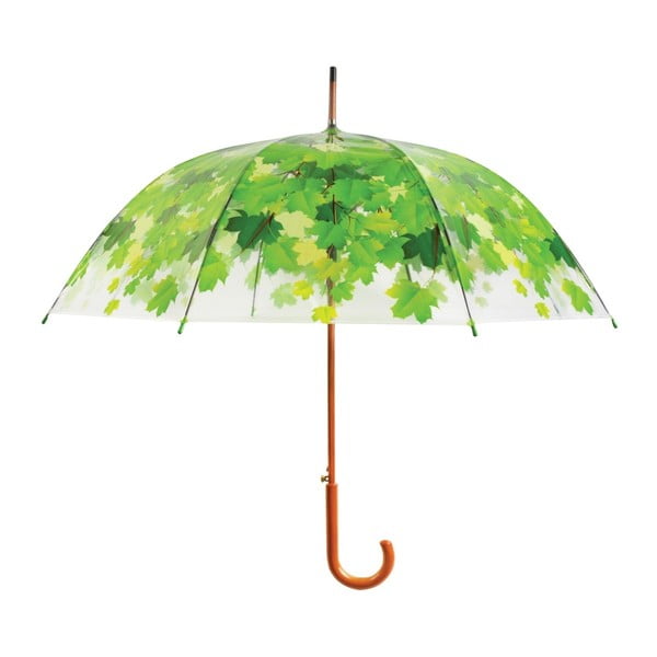 Caurspīdīgs vējizturīgs lietussargs ar zaļām detaļām Esschert Design Ambiance Birdcage Leaf, ⌀ 92,5 cm