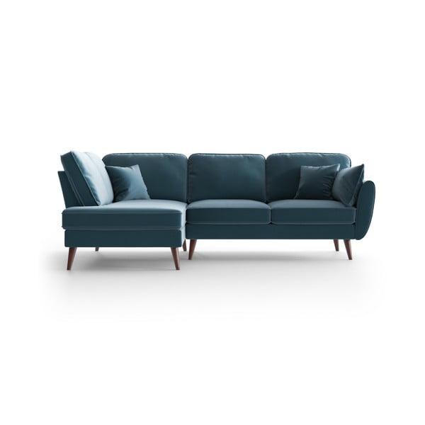 Gaiši zils samta stūra dīvāns My Pop Design Auteuil, kreisais stūris