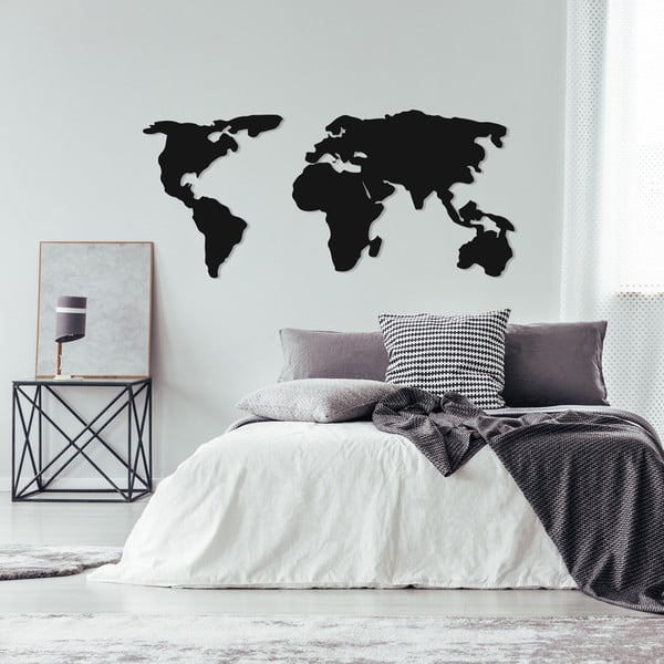 Melna metāla sienas dekorācija World Map Two, 121 x 56 cm