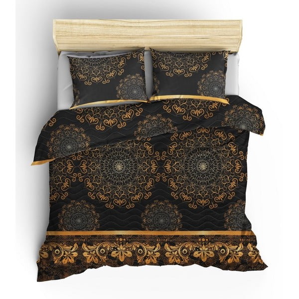 Stepēts gultas pārklājs un 2 spilvendrānu komplekts Eponj Home Şehri-Ala Gold, 200 x 220 cm