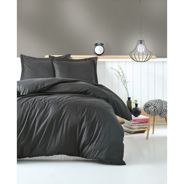 Tumši pelēks divvietīgs gultas palags Stripe, 200 x 220 cm