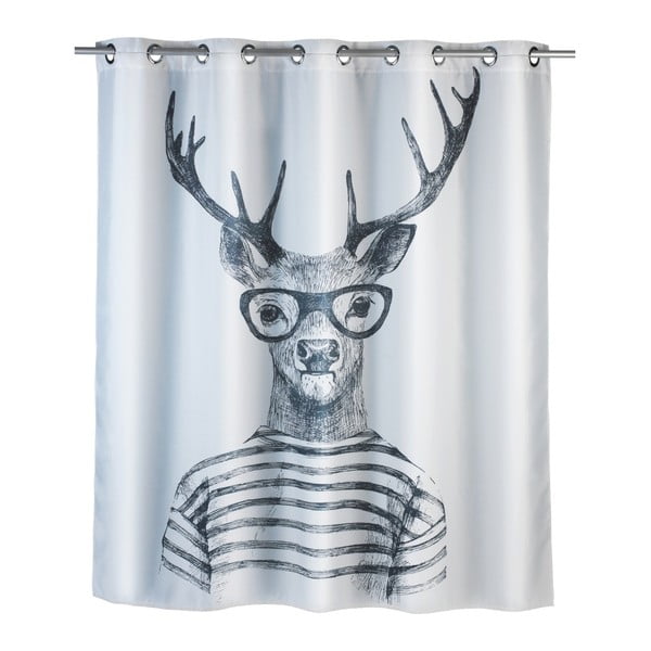 Balts dušas aizkars ar pretpelējuma pārklājumu Wenko Mr. Deer, 180 x 200 cm