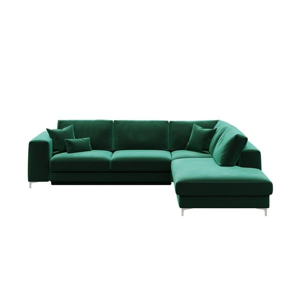 Tumši zaļš samta stūra izvelkamais dīvāns Devichy Rothe, labais stūris