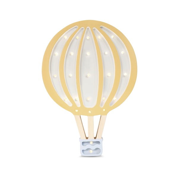 Dzelteni balta sienas lampa no priedes koka Little Lights Hot Air Baloon, augstums 38,5 cm