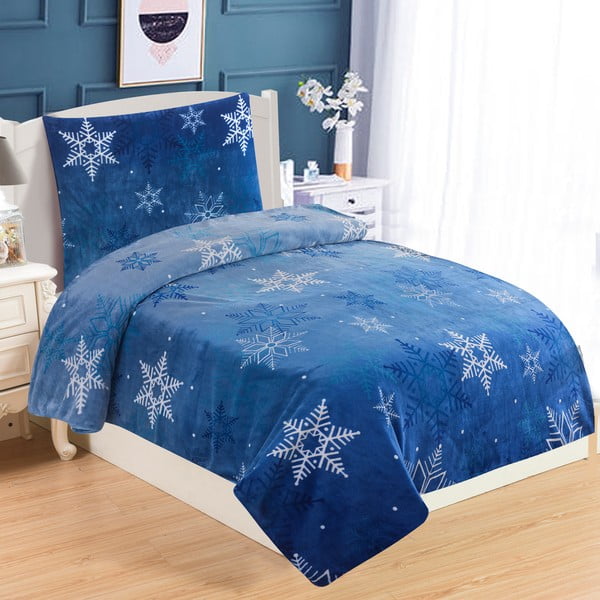Zila vienguļamā mikroplīša gultasveļa My House Snowflakes, 140 x 200 cm