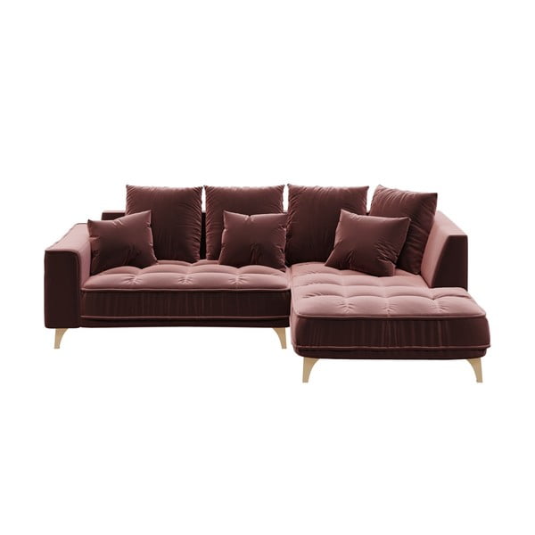 Tumši rozā samta stūra dīvāns Devichy Chloe, labais stūris, 256 cm
