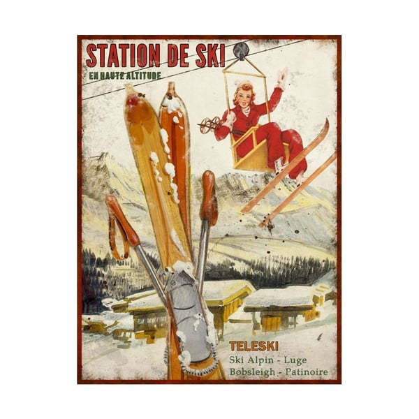 Kovová cedule Antic Line Station de Ski, 25 x 33 cm