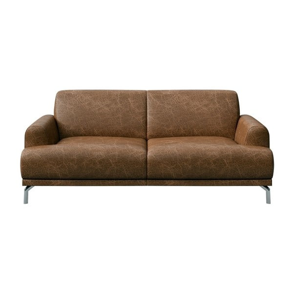 Konjaka brūnas ādas dīvāns MESONICA Puzo, 170 cm