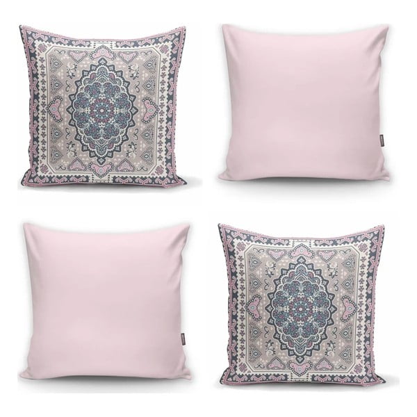4 dekoratīvo spilvendrānu komplekts Minimalist Cushion Covers Pink Ethnic, 45 x 45 cm