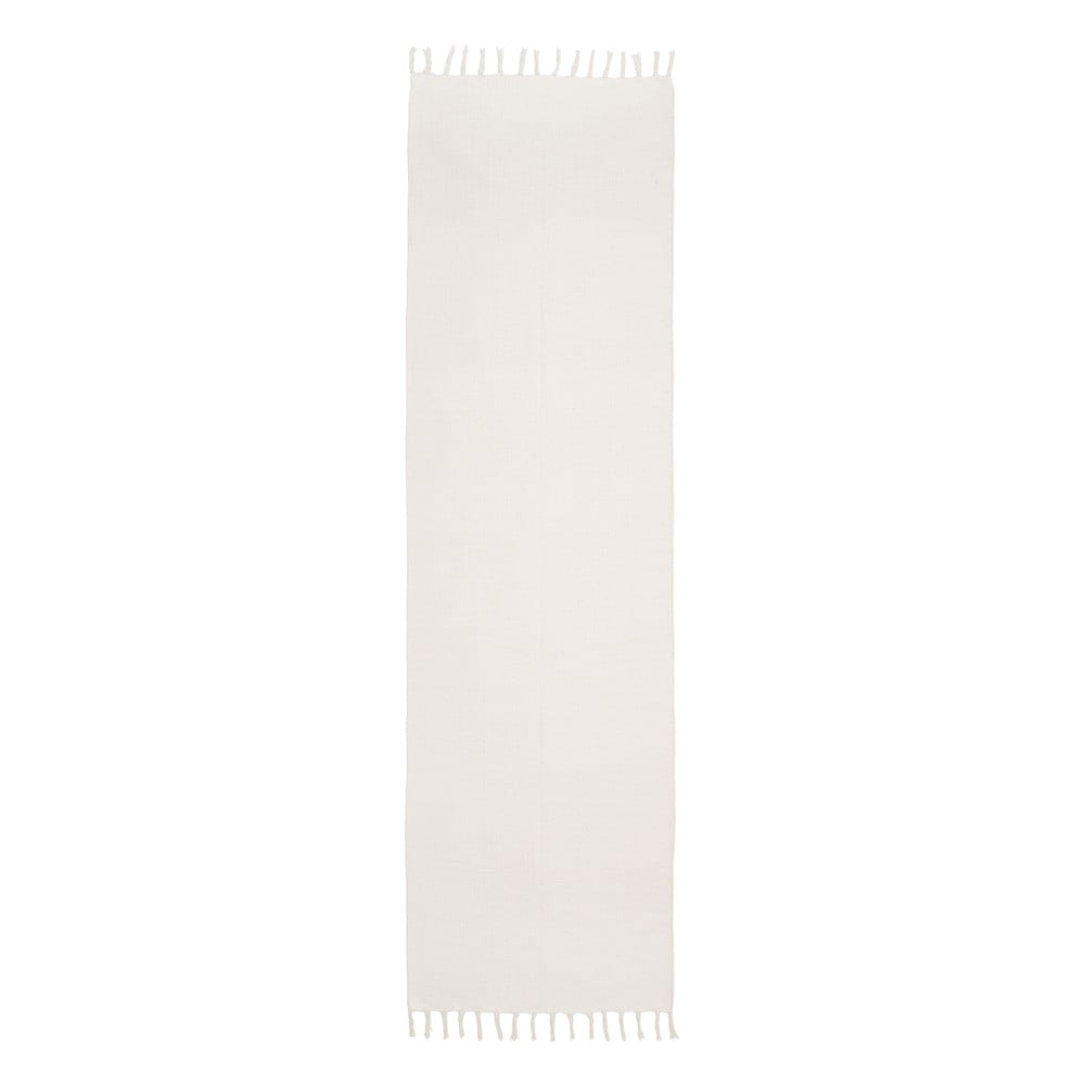 Balts ar rokām austs kokvilnas paklājs Westwing Collection Agneta, 70 x 250 cm
