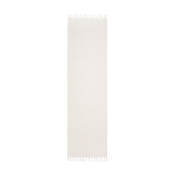 Balts ar rokām austs kokvilnas paklājs Westwing Collection Agneta, 70 x 250 cm