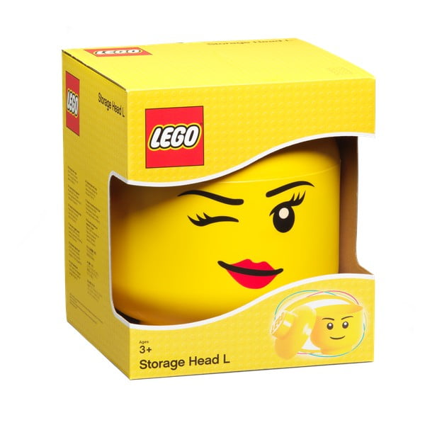 Dzeltena glabāšanas kaste LEGO® Winky galvas formā, ⌀ 24,2 cm