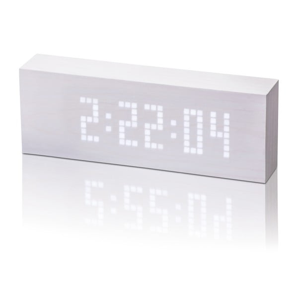 Balts modinātājs ar baltu LED displeju Gingko Message Click Clock