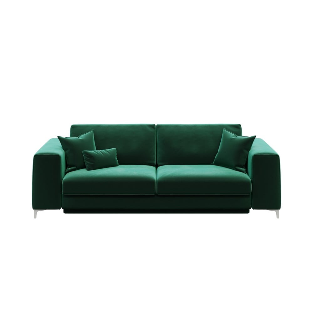 Tumši zaļš samta izvelkamais dīvāns Devichy Rothe, 256 cm