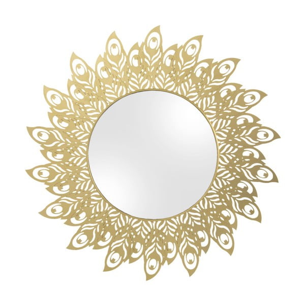 Sienas spogulis ar zelta rāmi PT LIVING Peacock Feathers, ø 60 cm
