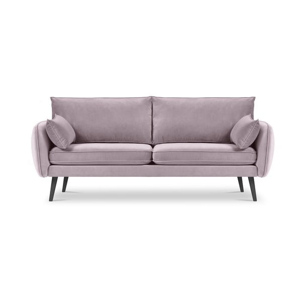 Gaiši rozā samta dīvāns ar melnām kājām Kooko Home Lento, 198 cm