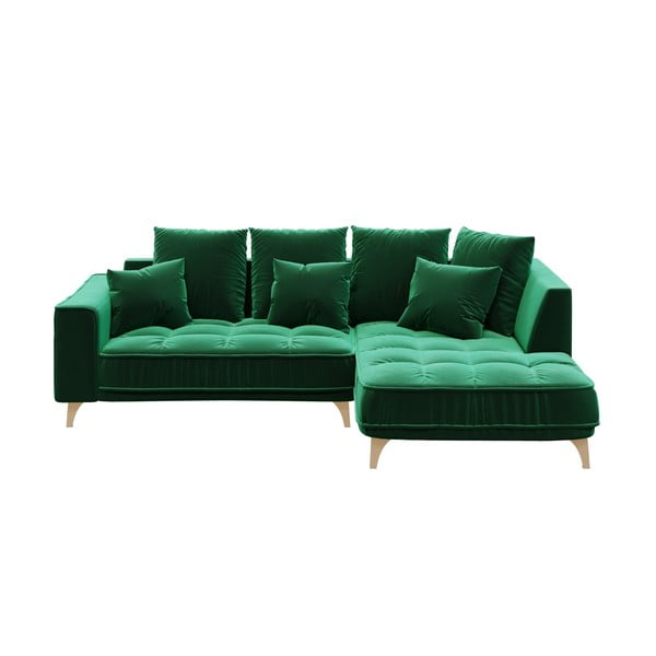 Tumši zaļš samta stūra dīvāns Devichy Chloe, labais stūris, 256 cm