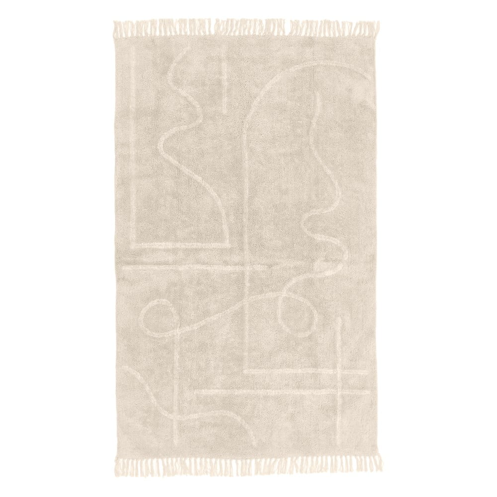Gaiši bēšs ar rokām austs kokvilnas paklājs Westwing Collection Lines, 120 x 180 cm