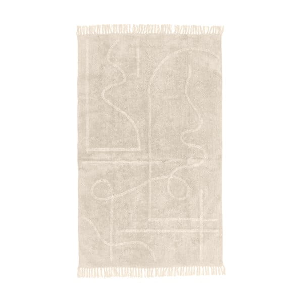 Gaiši bēšs ar rokām austs kokvilnas paklājs Westwing Collection Lines, 120 x 180 cm