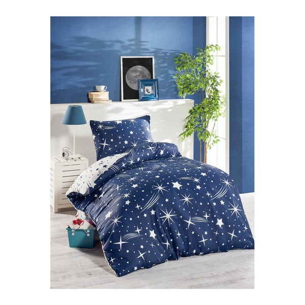 Zila vienguļamā gultasveļa ar spilvendrānu Jussno Night Sky, 140 x 220 cm