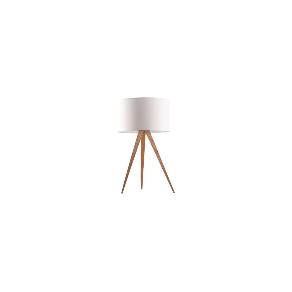 Balta trīskājaina koka galda lampa Zuiver, ø 28 cm