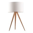 Balta trīskājaina koka galda lampa Zuiver, ø 28 cm